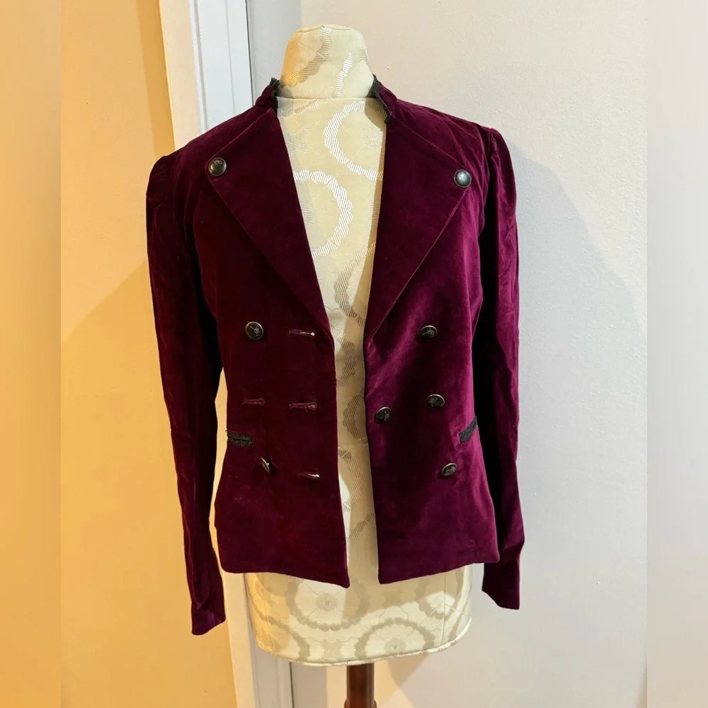 Robert Graham Velvet Deep Wine Purple Cropped Lined Pockets Button Up Jacket 4